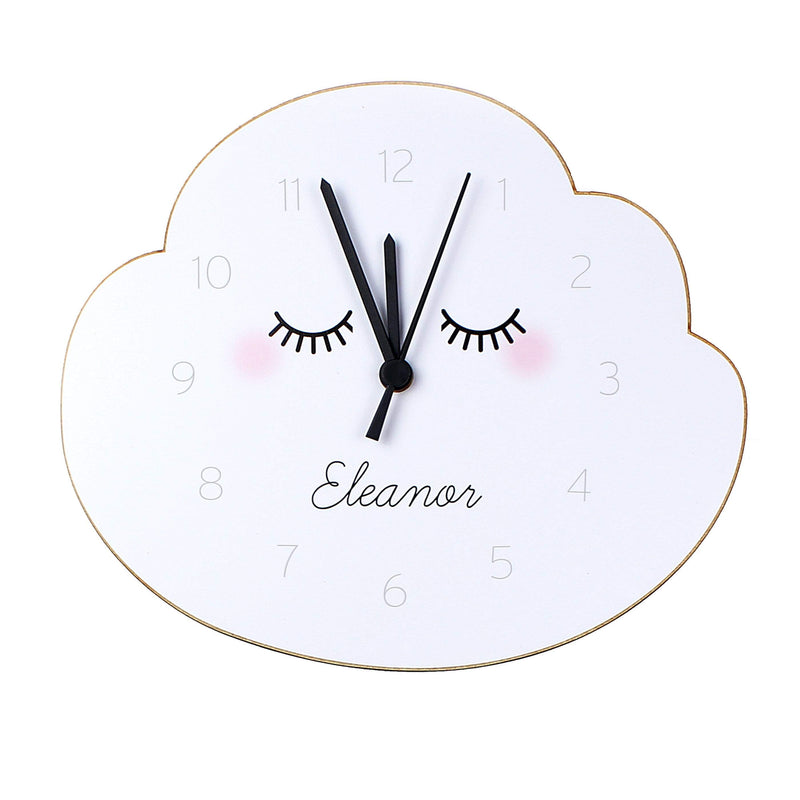Personalised Memento Wooden Personalised Eyelash Cloud Shape Wooden Clock