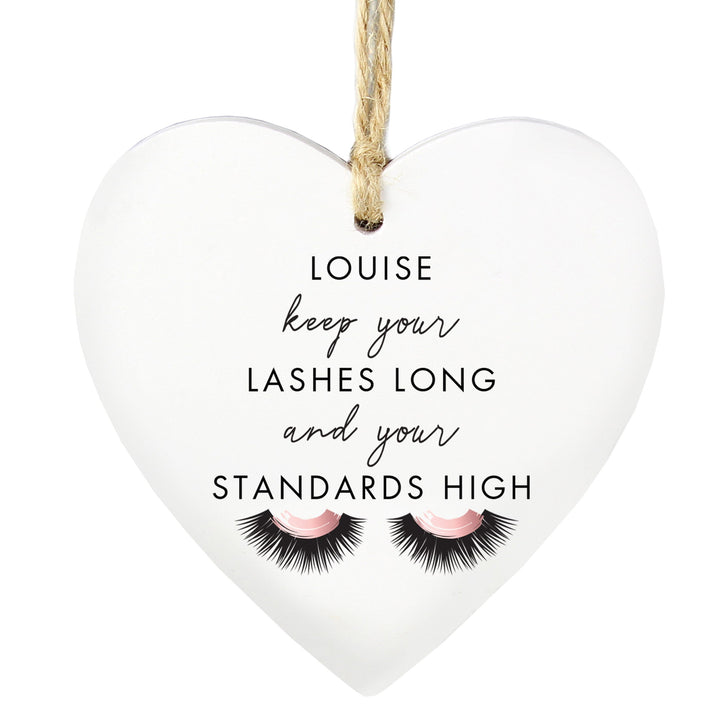 Personalised Memento Wooden Personalised Eyelash Wooden Heart Decoration