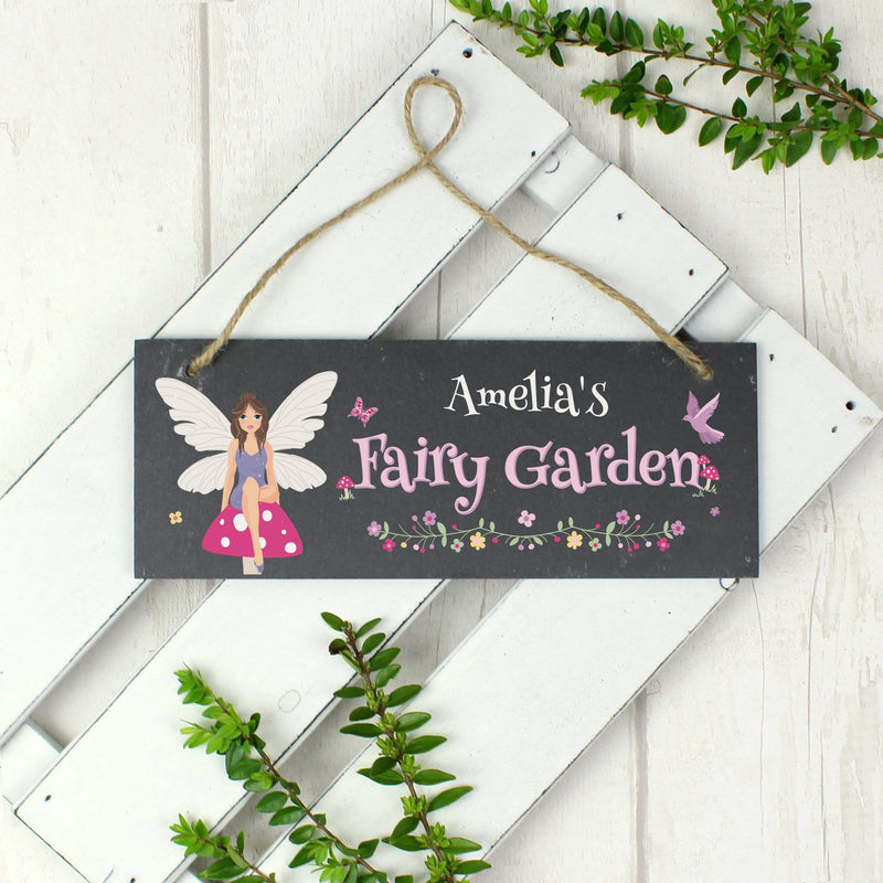Personalised Memento Slate Personalised Fairy Garden Printed Hanging Slate Plaque