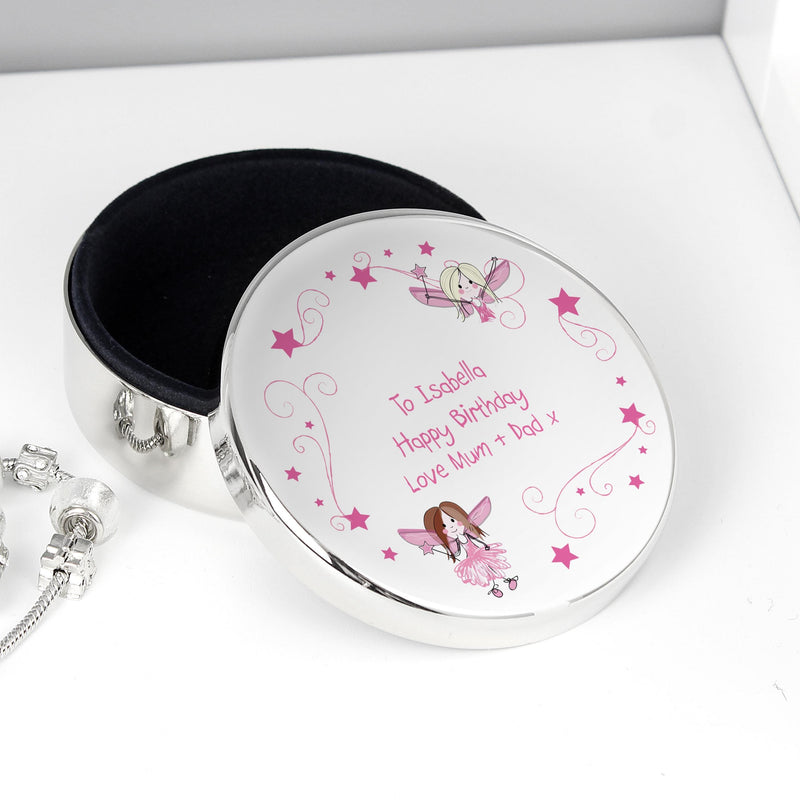 Personalised Memento Personalised Fairy Round Trinket Box