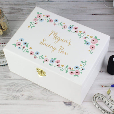 Personalised Memento Trinket, Jewellery & Keepsake Boxes Personalised Fairytale Floral White Wooden Keepsake Box