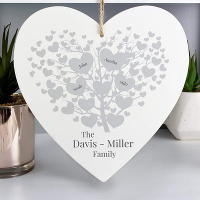 Personalised Memento Wooden Personalised Family Tree Large Wooden Heart
