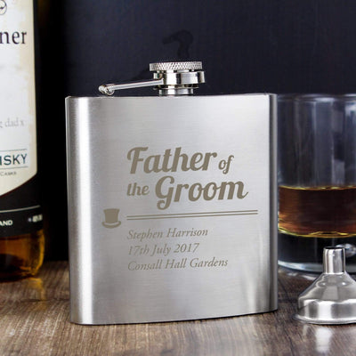 Personalised Memento Glasses & Barware Personalised Father of the Groom Hip Flask