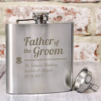 Personalised Memento Glasses & Barware Personalised Father of the Groom Hip Flask