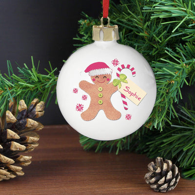 Personalised Memento Personalised Felt Stitch Gingerbread Man Bauble