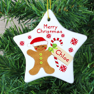 Personalised Memento Hanging Decorations & Signs Personalised Felt Stitch Gingerbread Man Ceramic Star Decoration