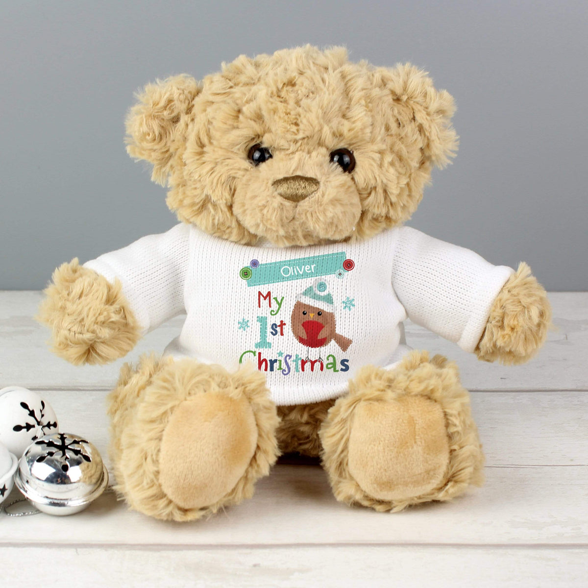 Personalised Memento Plush Personalised Felt Stitch Robin 'My 1st Christmas' Teddy Bear