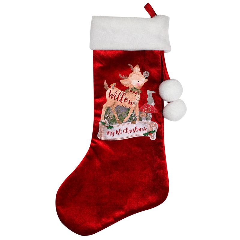 Personalised Memento Personalised Festive Fawn Luxury Red Stocking