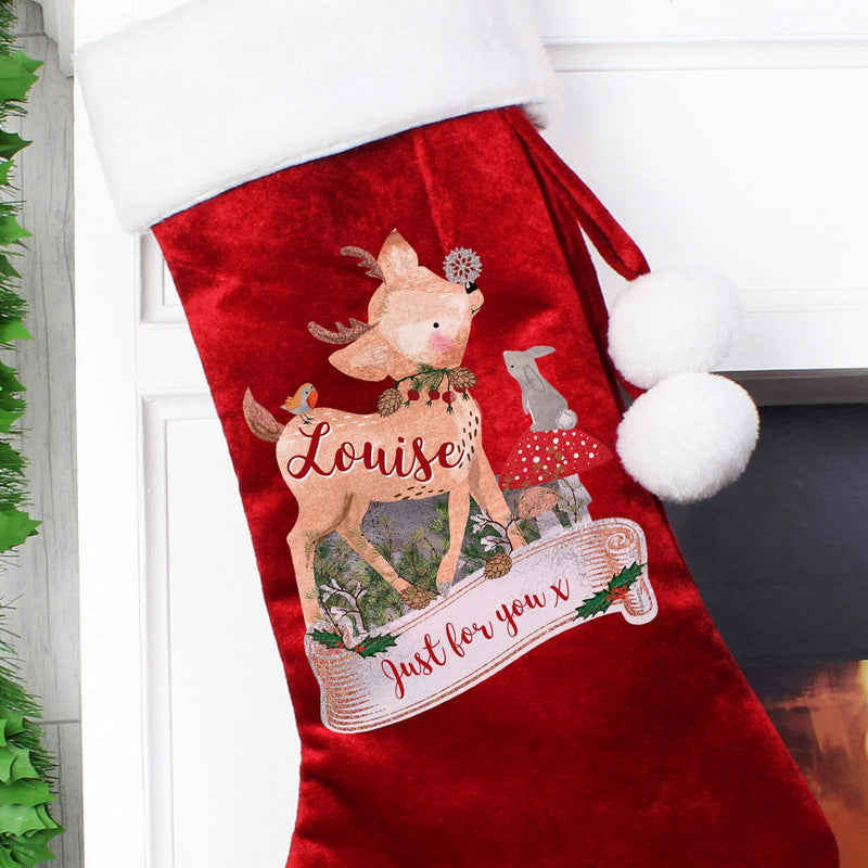 Personalised Memento Personalised Festive Fawn Luxury Red Stocking