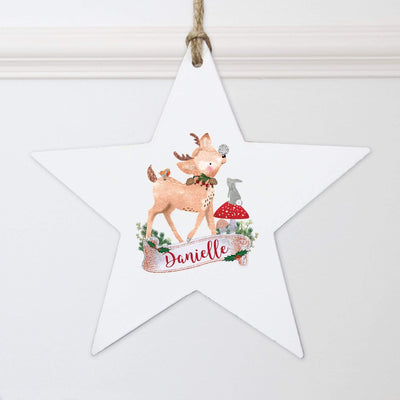 Personalised Memento Hanging Decorations & Signs Personalised Festive Fawn Wooden Star Decoration