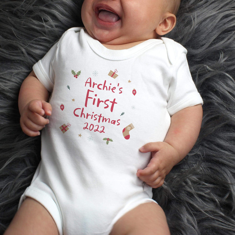 Personalised Memento Personalised First Christmas 0-3 Months Baby Vest