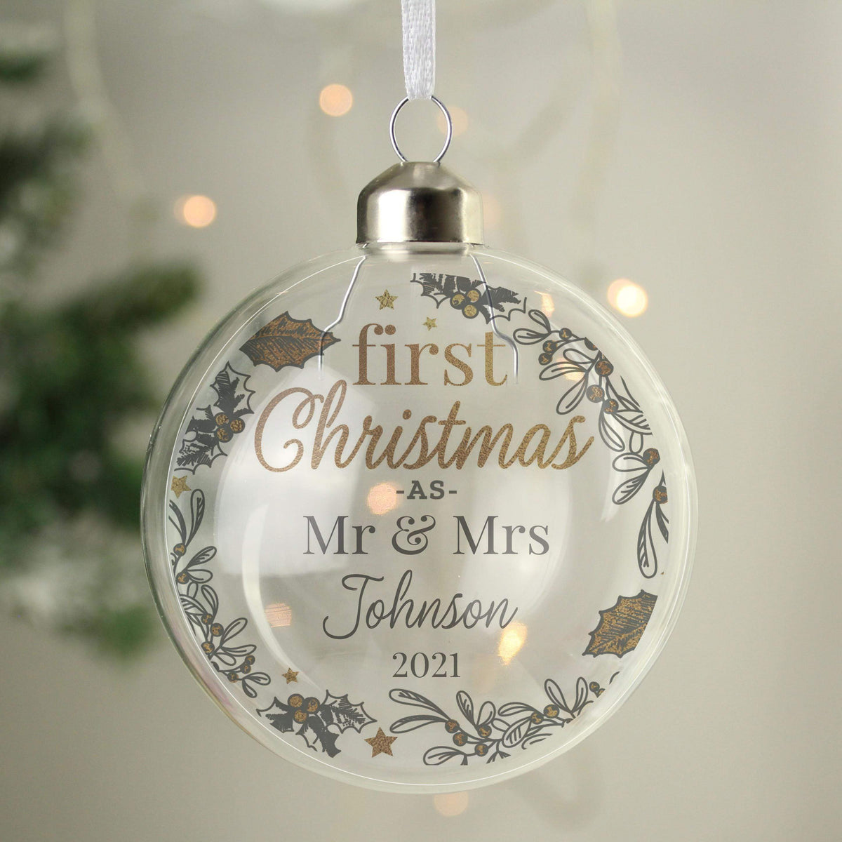 Personalised Memento Personalised First Christmas As Glass Bauble