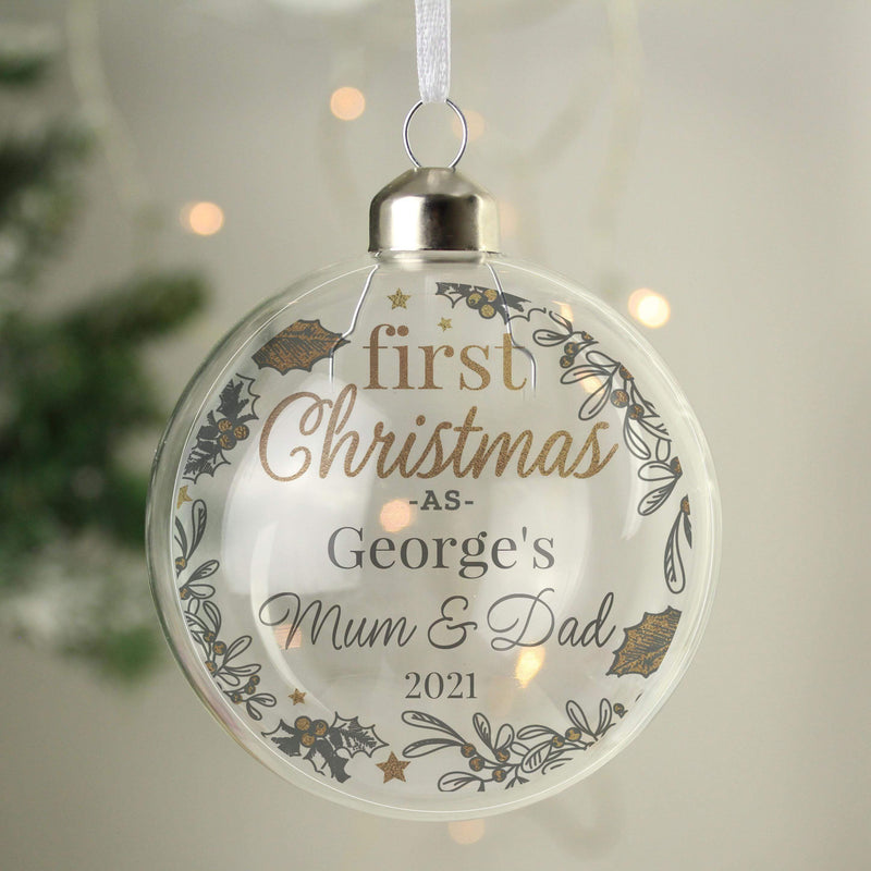 Personalised Memento Personalised First Christmas As Glass Bauble