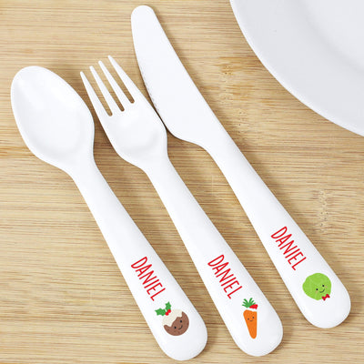 Personalised Memento Mealtime Essentials Personalised 'First Christmas Dinner' 3 Piece Plastic Cutlery Set