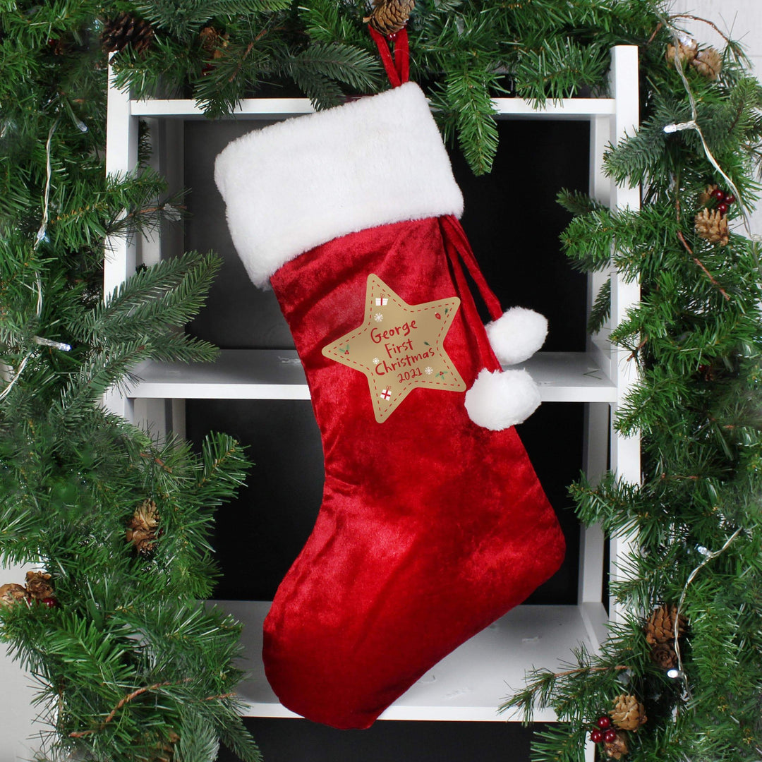 Personalised Memento Personalised First Christmas Red Stocking