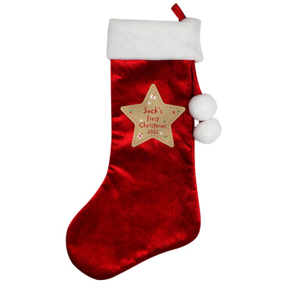 Personalised Memento Personalised First Christmas Red Stocking