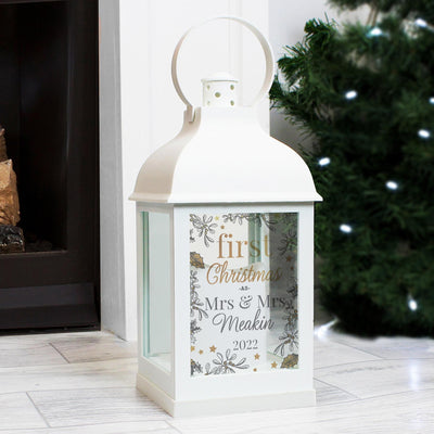 Personalised Memento Personalised First Christmas White Lantern