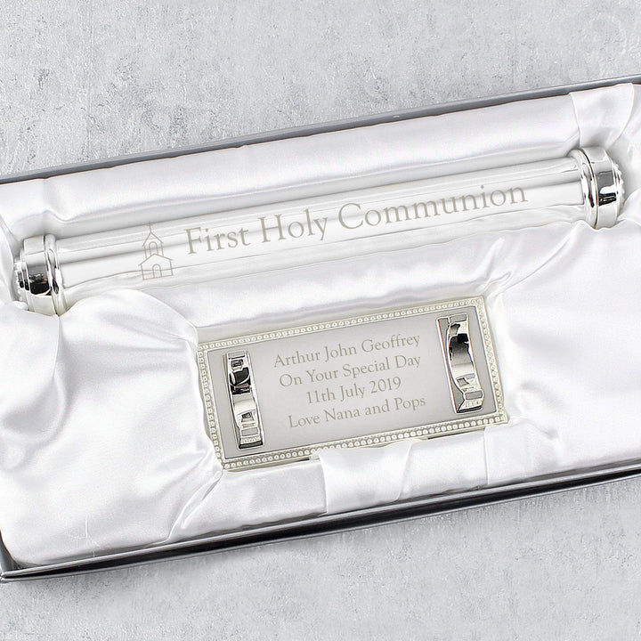 Personalised Memento Keepsakes Personalised First Holy Communion Silver Plated Certificate Holder