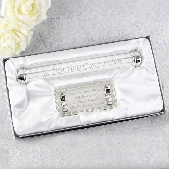 Personalised Memento Keepsakes Personalised First Holy Communion Silver Plated Certificate Holder