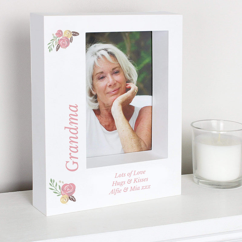 Personalised Memento Photo Frames, Albums and Guestbooks Personalised Floral 5x7 Box Photo Frame