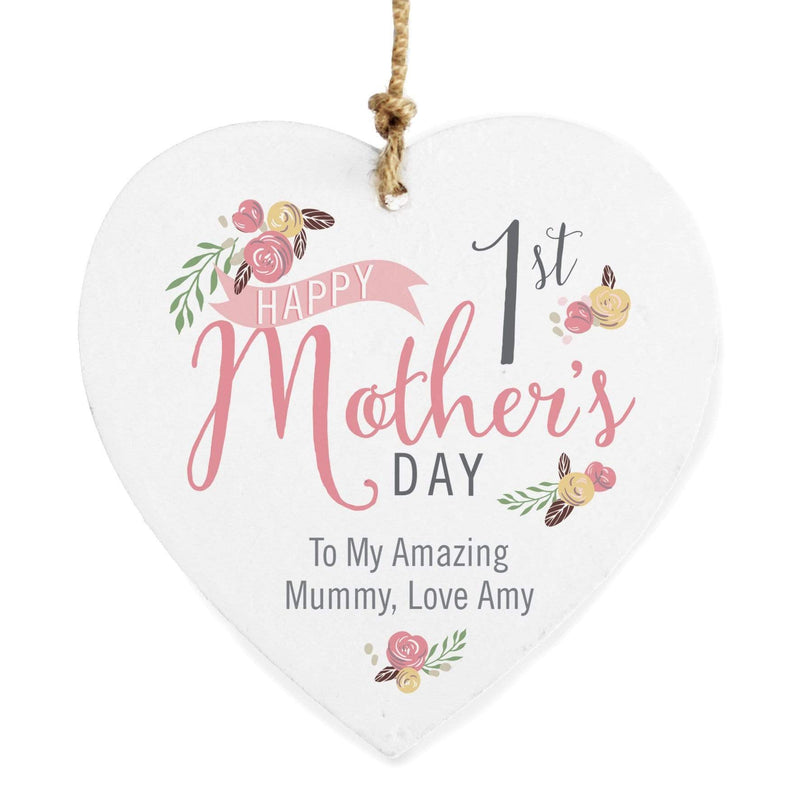 Personalised Memento Hanging Decorations & Signs Personalised Floral Bouquet 1st Mothers Day Wooden Heart Decoration