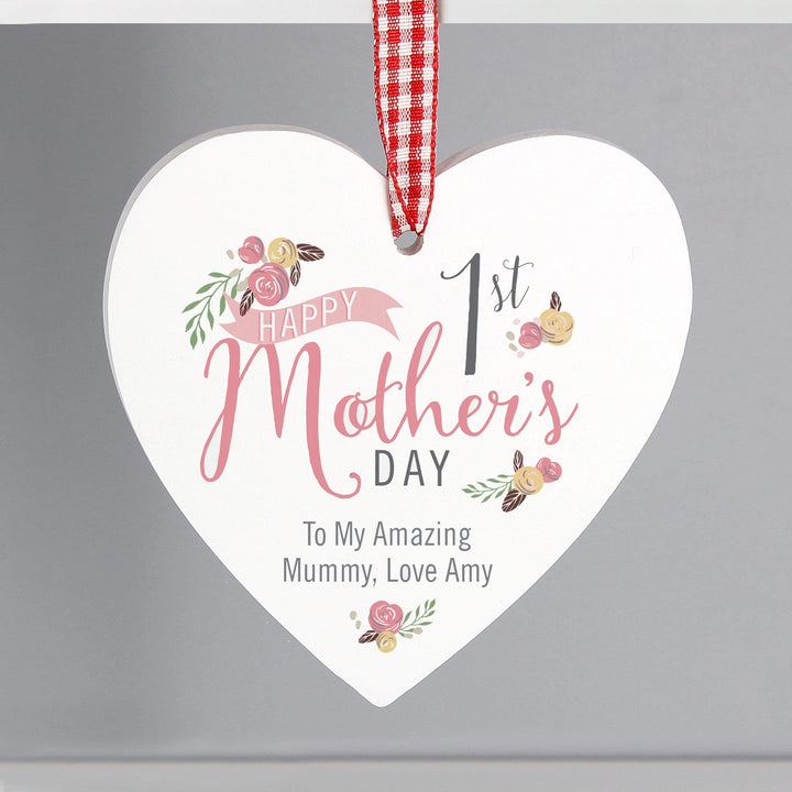 Personalised Memento Hanging Decorations &amp; Signs Personalised Floral Bouquet 1st Mothers Day Wooden Heart Decoration