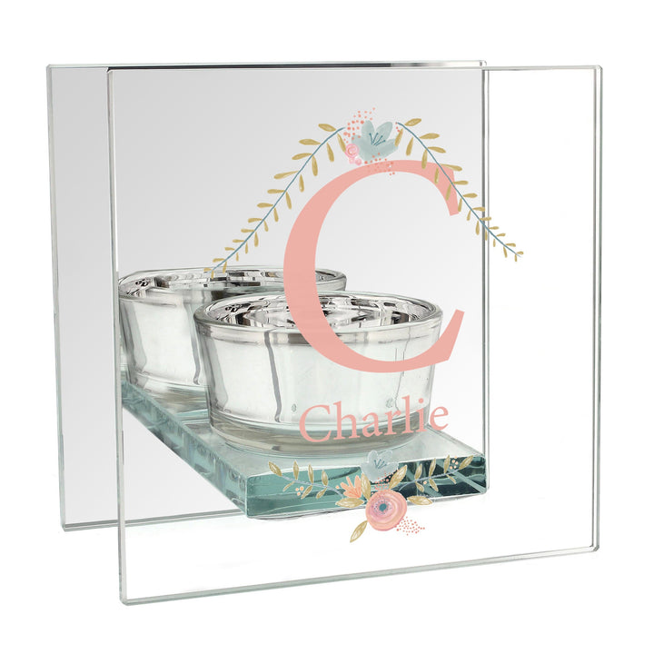 Personalised Memento Candles &amp; Reed Diffusers Personalised Floral Bouquet Mirrored Glass Tea Light Candle Holder