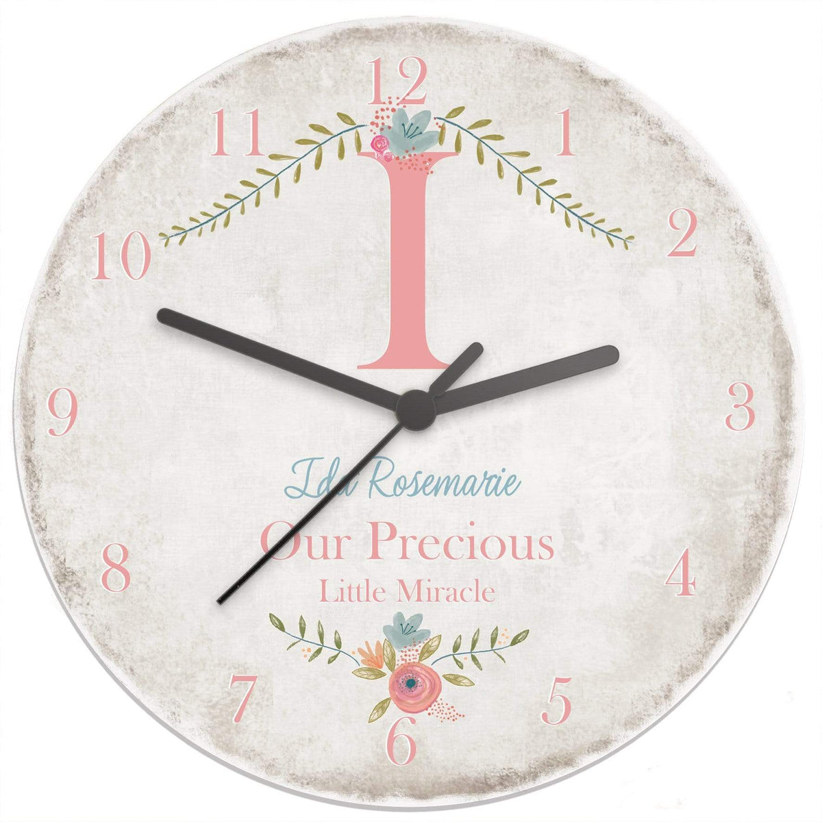 Personalised Memento Clocks & Watches Personalised Floral Bouquet Shabby Chic Large Wooden Clock
