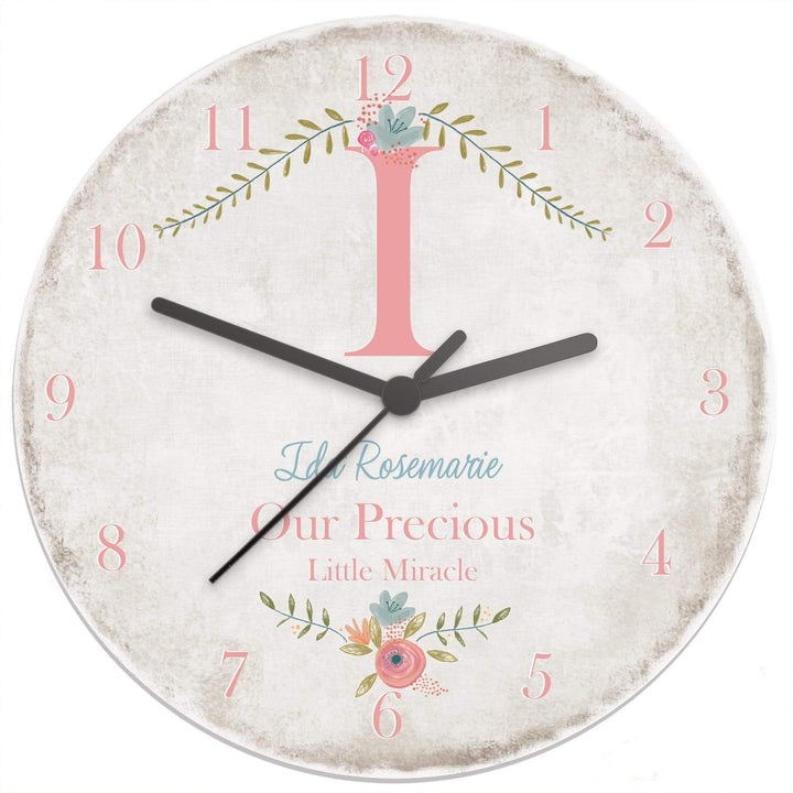 Personalised Memento Clocks &amp; Watches Personalised Floral Bouquet Shabby Chic Large Wooden Clock