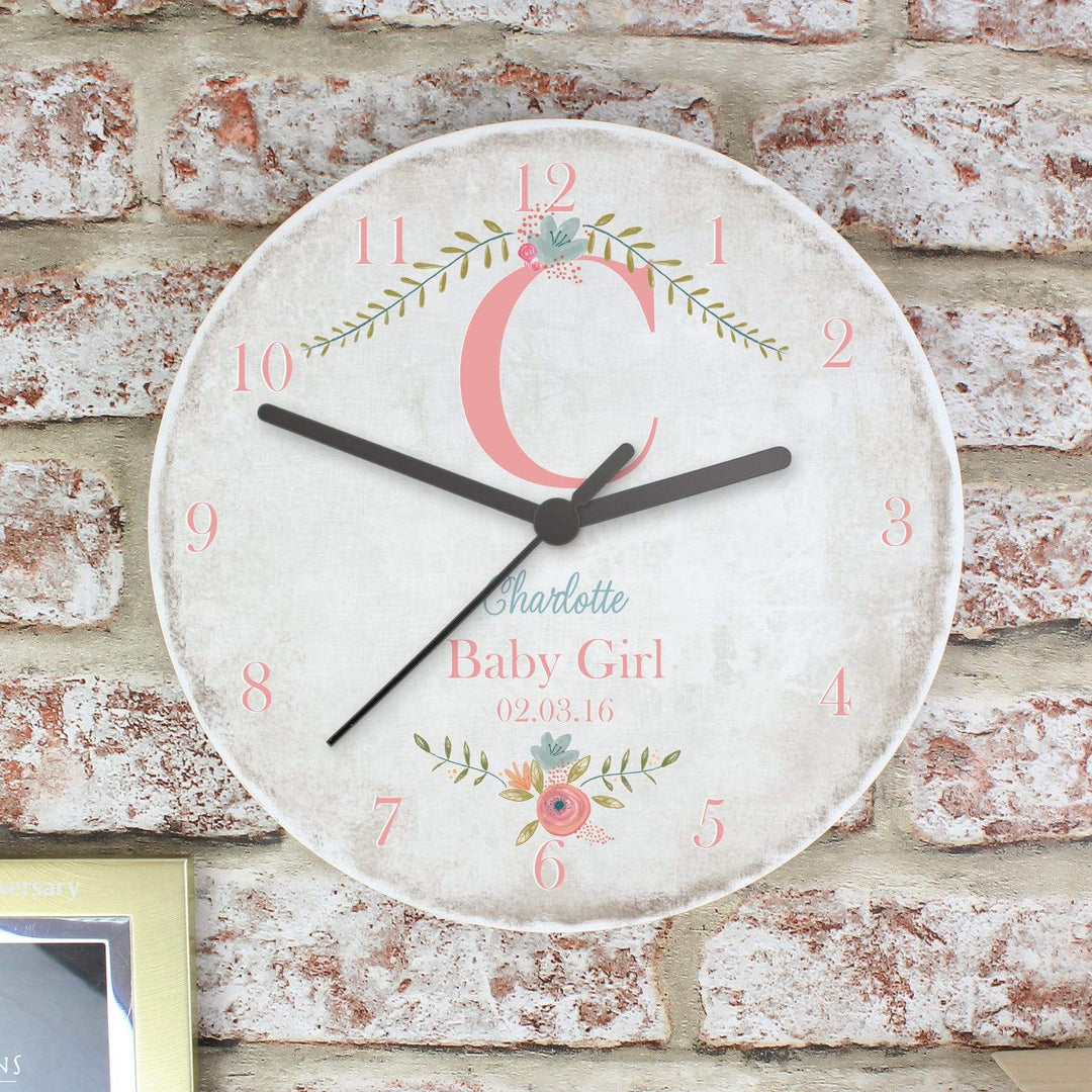 Personalised Memento Clocks &amp; Watches Personalised Floral Bouquet Shabby Chic Large Wooden Clock