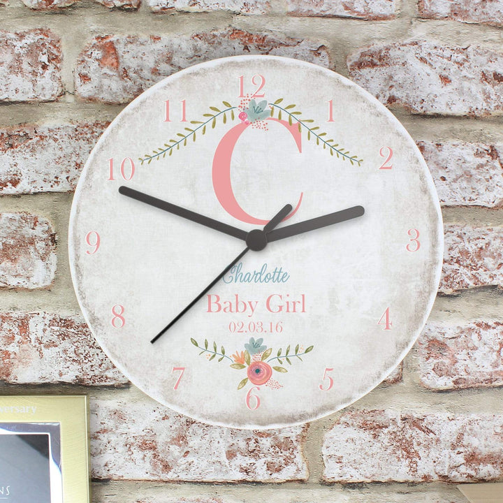 Personalised Memento Clocks &amp; Watches Personalised Floral Bouquet Shabby Chic Large Wooden Clock