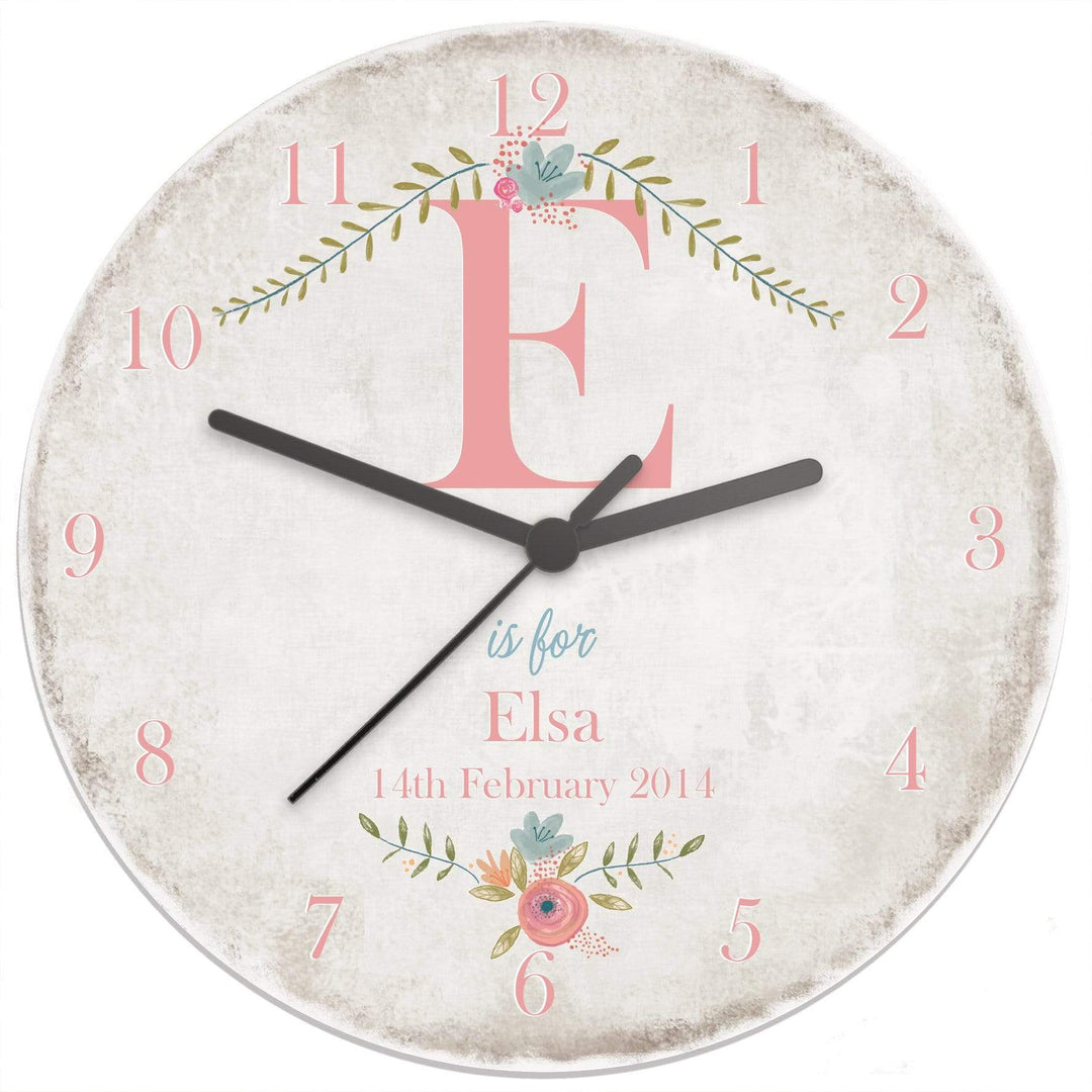 Personalised Memento Clocks &amp; Watches Personalised Floral Bouquet Shabby Chic Large Wooden Clock