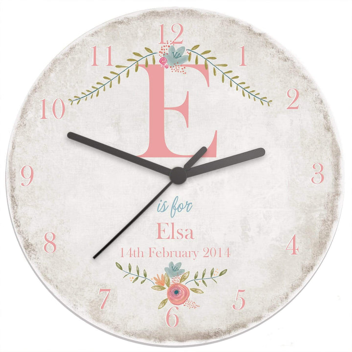 Personalised Memento Clocks &amp; Watches Personalised Floral Bouquet Shabby Chic Large Wooden Clock