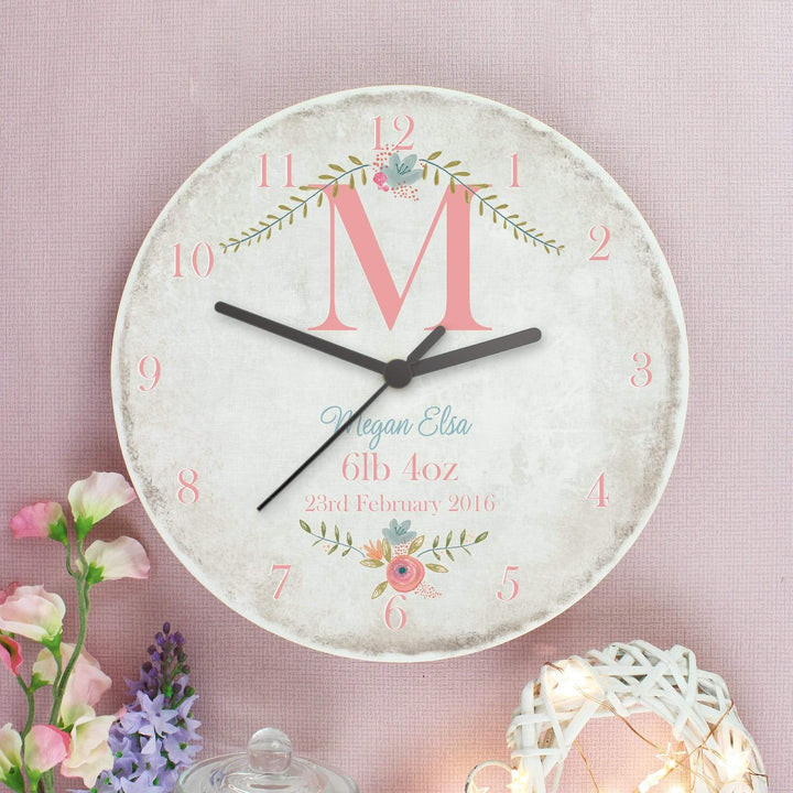 Personalised Memento Clocks &amp; Watches Personalised Floral Bouquet Shabby Chic Large Wooden Clock