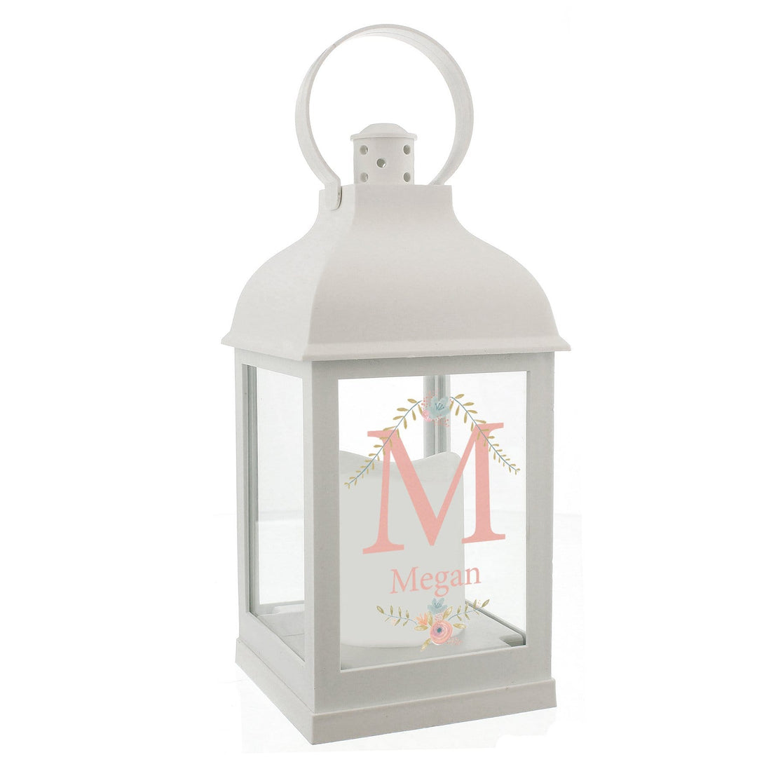 Personalised Memento LED Lights, Candles &amp; Decorations Personalised Floral Bouquet White Lantern