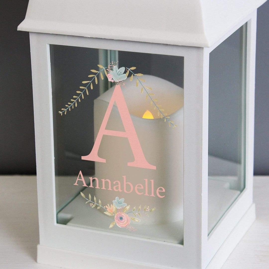 Personalised Memento LED Lights, Candles &amp; Decorations Personalised Floral Bouquet White Lantern