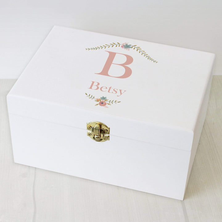Personalised Memento Trinket, Jewellery &amp; Keepsake Boxes Personalised Floral Bouquet White Wooden Keepsake Box
