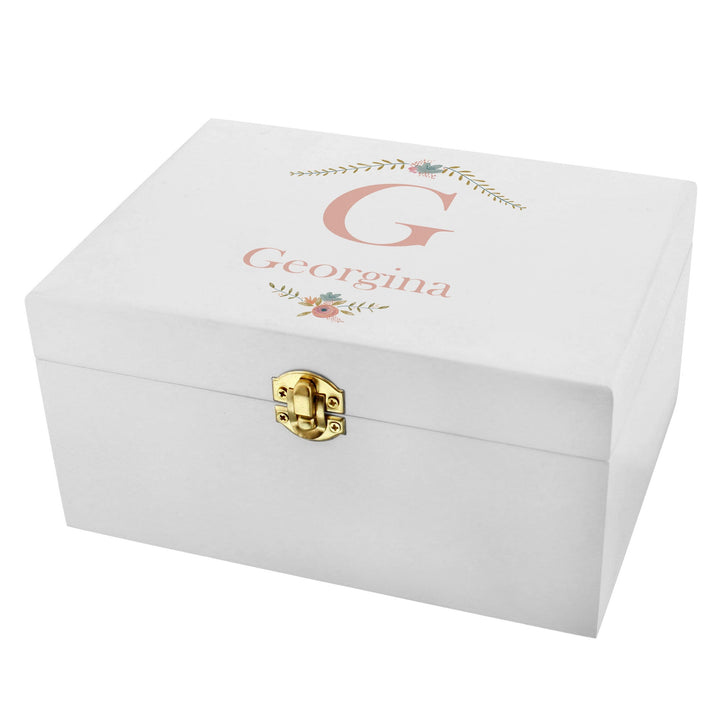 Personalised Memento Trinket, Jewellery &amp; Keepsake Boxes Personalised Floral Bouquet White Wooden Keepsake Box