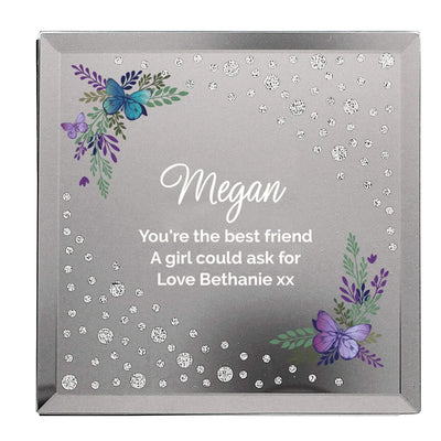 Personalised Memento Trinket, Jewellery & Keepsake Boxes Personalised Floral Butterfly Diamante Glass Trinket Box