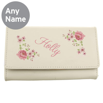 Personalised Memento Leather Personalised Floral Cream Leather Purse