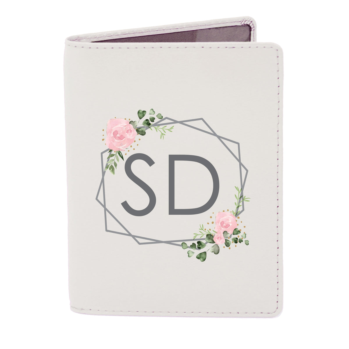 Personalised Memento Leather Personalised Floral Cream Passport Holder