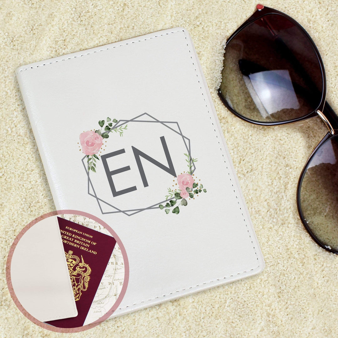 Personalised Memento Leather Personalised Floral Cream Passport Holder