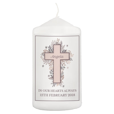 Personalised Memento Candles & Reed Diffusers Personalised Floral Cross Pillar Candle