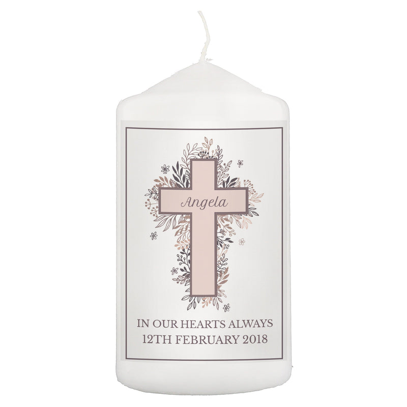 Personalised Memento Candles & Reed Diffusers Personalised Floral Cross Pillar Candle