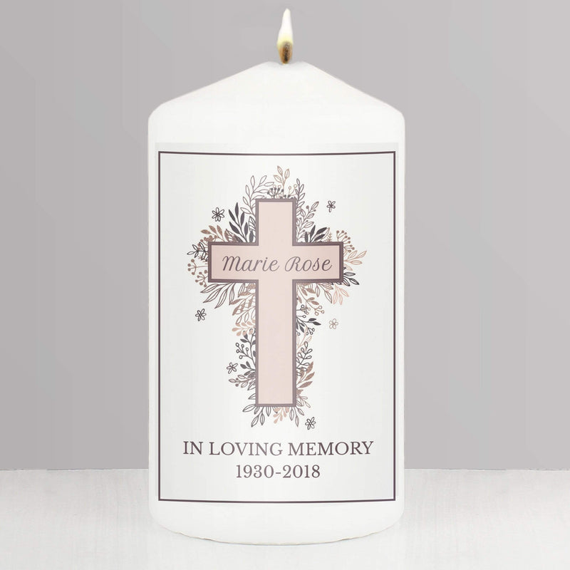 Personalised Memento Candles & Reed Diffusers Personalised Floral Cross Pillar Candle