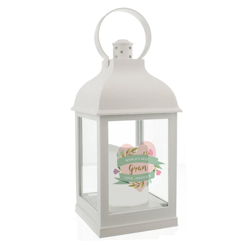 Personalised Memento LED Lights, Candles & Decorations Personalised Floral Heart Mothers Day White Lantern