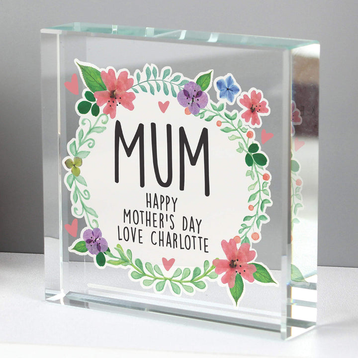 Personalised Memento Personalised Floral Large Crystal Token
