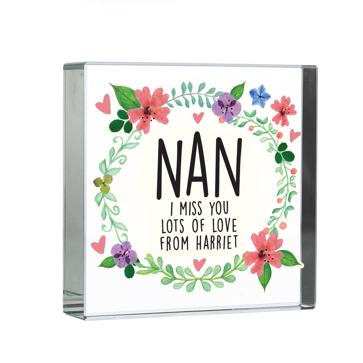 Personalised Memento Personalised Floral Large Crystal Token