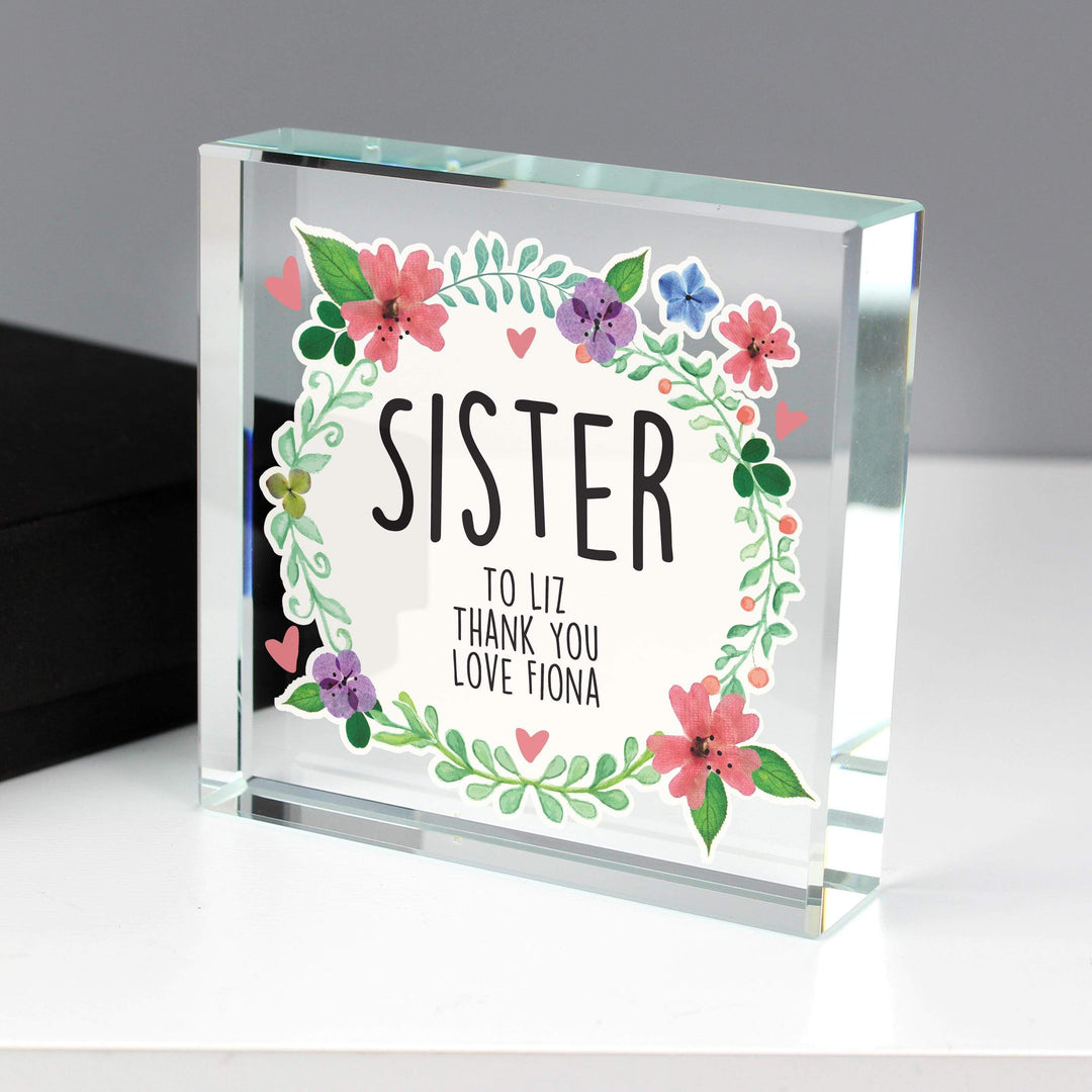 Personalised Memento Personalised Floral Large Crystal Token