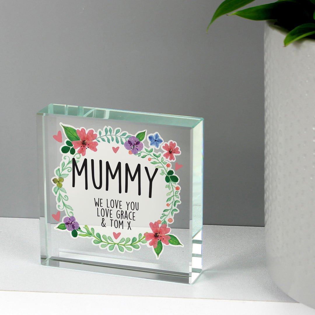 Personalised Memento Personalised Floral Large Crystal Token